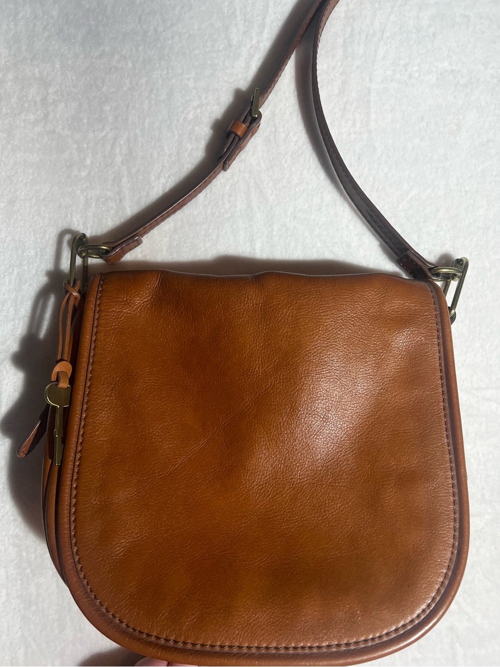 Vintage Fossil Leather Crossbody Bag Brown Cognac Adjustable Strap Purse